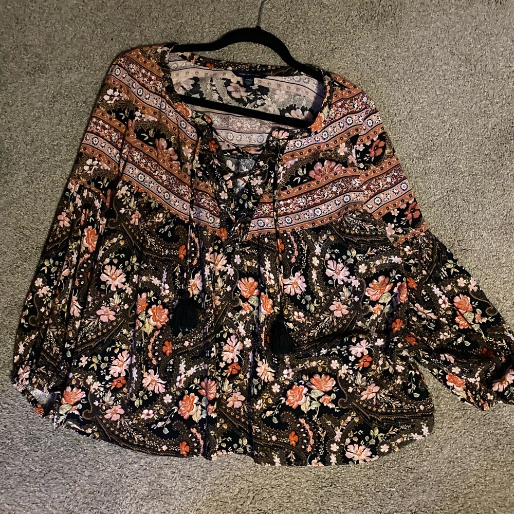 American Eagle Outfitters Black Floral Blouse